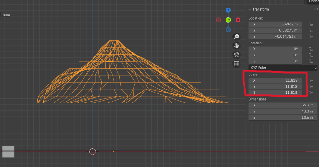 Scale が残っていて、見た目だけ拡大されている状態(Scale = 11.818)
